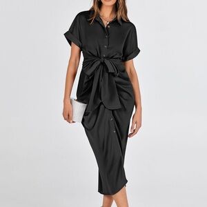 Amazon Black Tie-Front Midi Dress
